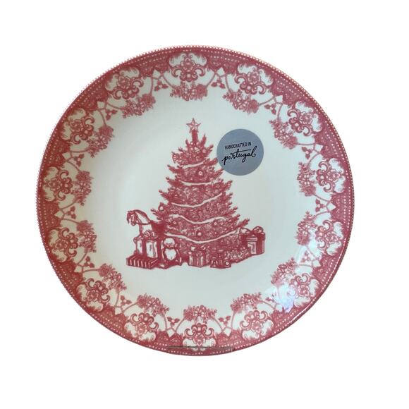 MATCERAMICA Portugal Red Christmas Tree Ceramic Dinner Plates 10.5in Set of 4 - Picture 2 of 10